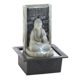 Cascading Fountains Stone-Look Buddha Lighted Tabletop Water Fountain