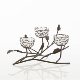 Gallery of Light Birds and Branches Triple Nest Tealight Candle Holder