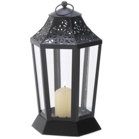Accent Plus Black Six-Panel Candle Lantern - 9.5 inches