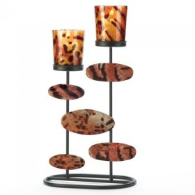 Accent Plus Leopard Double Candle Holder with Oval Shapes