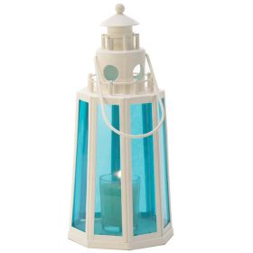 Accent Plus Blue Glass Lighthouse Candle Lantern