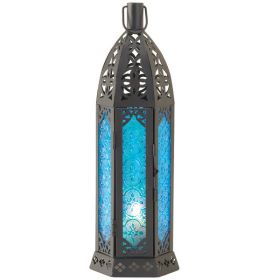 Accent Plus Patterned Blue Glass Candle Tower - 13 inches