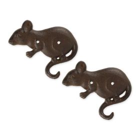 Accent Plus Cast Iron Mouse Wall Hooks - Set of 2