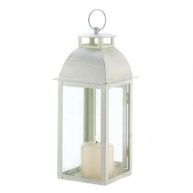 Accent Plus Ivory Distressed Metal Candle Lantern - 12.5 inches