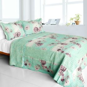 [Rural Sky] Cotton 3PC Vermicelli-Quilted Floral Printed Quilt Set (Full/Queen Size)
