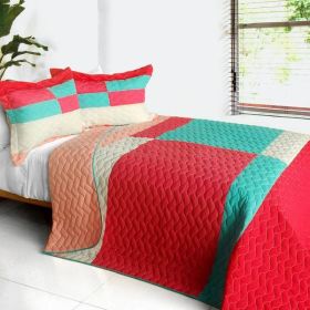 [My Lost Love] 3PC Vermicelli-Quilted Patchwork Quilt Set (Full/Queen Size)