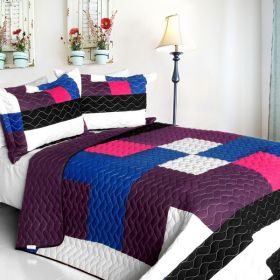 [Sideman] 3PC Vermicelli - Quilted Patchwork Quilt Set (Full/Queen Size)