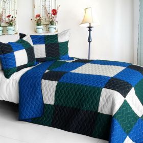[Moment] Vermicelli-Quilted Patchwork Geometric Quilt Set Full/Queen
