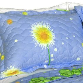 [Dandelion Dancing Night] Cotton 3PC Floral Vermicelli-Quilted Patchwork Quilt Set (King Size)