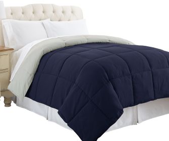 Genoa King Size Box Quilted Reversible Comforter ; Silver and Blue; DunaWest
