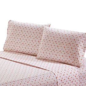 Melun 3 Piece Twin Size Sheet Set with Rose sketch ; Pink; DunaWest
