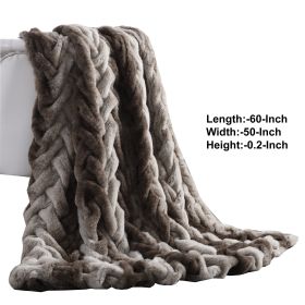 Eus Faux Fur Braided Reverse Flannel Throw The Urban Port; Brown and Gray; DunaWest