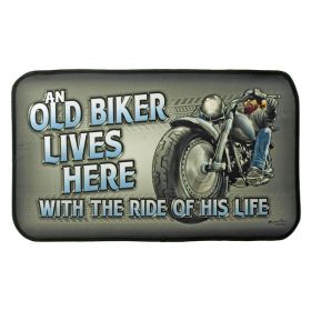 An Old Biker Live Here Cruiser Motorcycle Welcome Door Mat