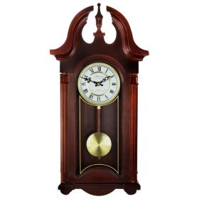 Bedford Clock Collection 26.5 Inch Chiming Pendulum Wall Clock in Colonial Mahogany Cherry Oak Finish