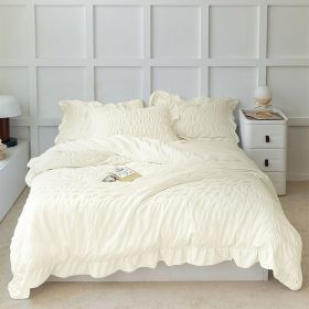 4 Season Seersucker Comforter Set Soft Breathable Ruffle Bedding Set 2/3 Pieces (Color: beige, size: Queen)