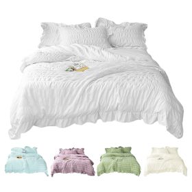 4 Season Seersucker Comforter Set Soft Breathable Ruffle Bedding Set 2/3 Pieces (Color: White, size: Twin)