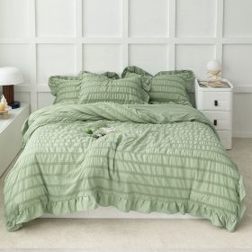 4 Season Seersucker Comforter Set Soft Breathable Ruffle Bedding Set 2/3 Pieces (Color: Green, size: Twin)