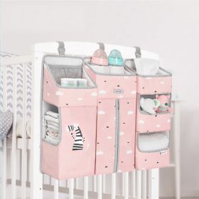 Sunveno Baby Storage Organizer Crib Hanging Storage Bag Caddy Organizer for Baby Essentials Bedding Set Diaper Storage Bag (Color: pink)