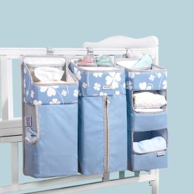 Sunveno Baby Storage Organizer Crib Hanging Storage Bag Caddy Organizer for Baby Essentials Bedding Set Diaper Storage Bag (Color: blue flower)