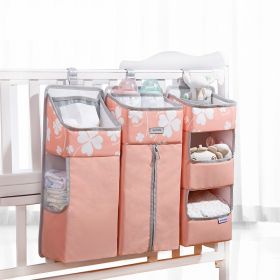 Sunveno Baby Storage Organizer Crib Hanging Storage Bag Caddy Organizer for Baby Essentials Bedding Set Diaper Storage Bag (Color: pink flower)